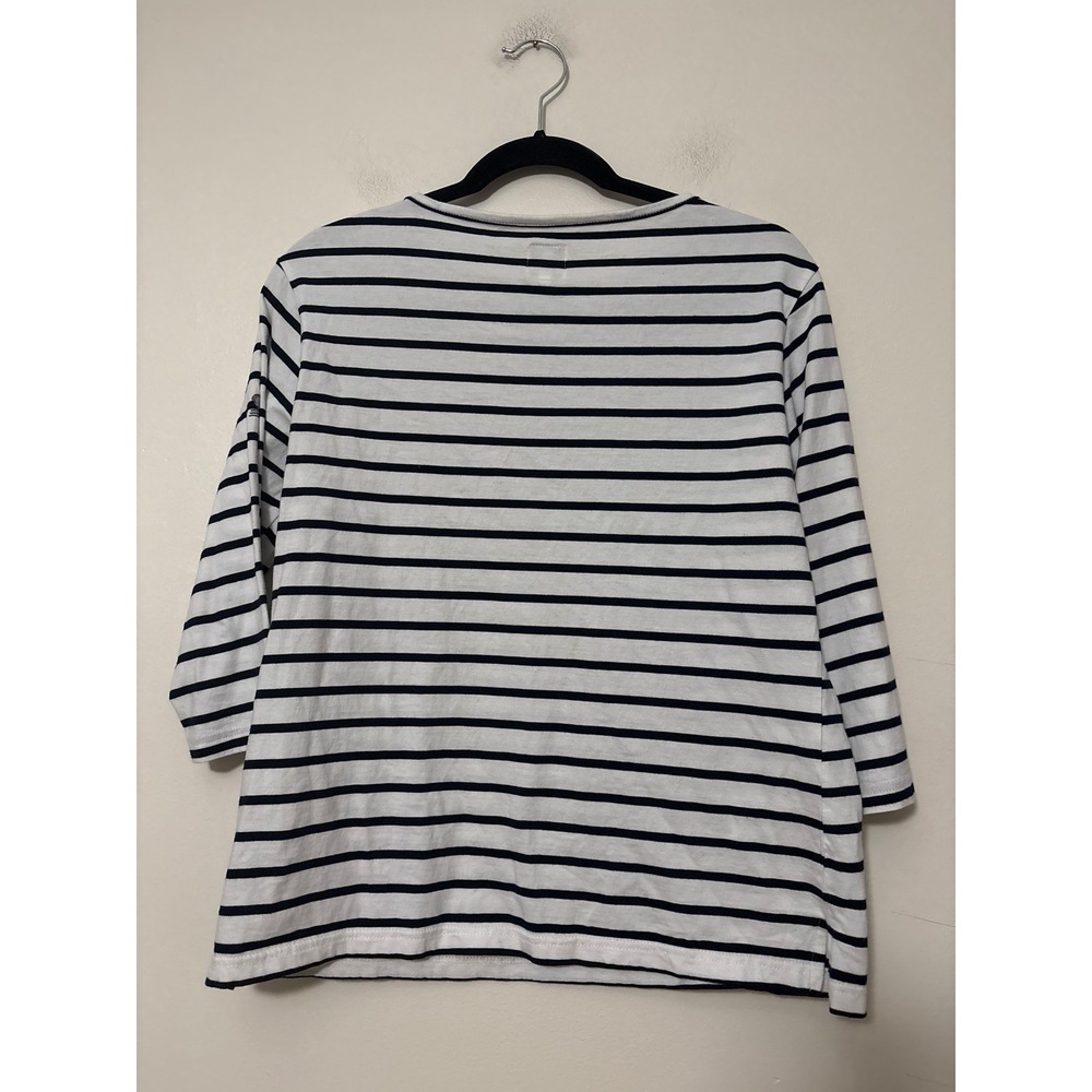 Mousqueton French Breton Stripe 100% Cotton 3/4 Sleeve Top Navy White 42 / Large - Picture 4 of 5